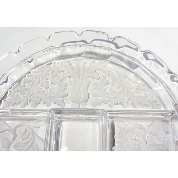 Indiana Glass Divided Plate Serving Platter Coi Fish Fleur de Lis 5Way Clear Vtg - Picture 4 of 8
